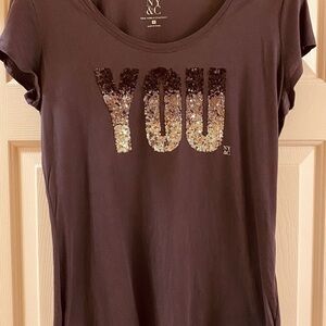 NYC grey t-shirt with ombré YOU in sequins in medium